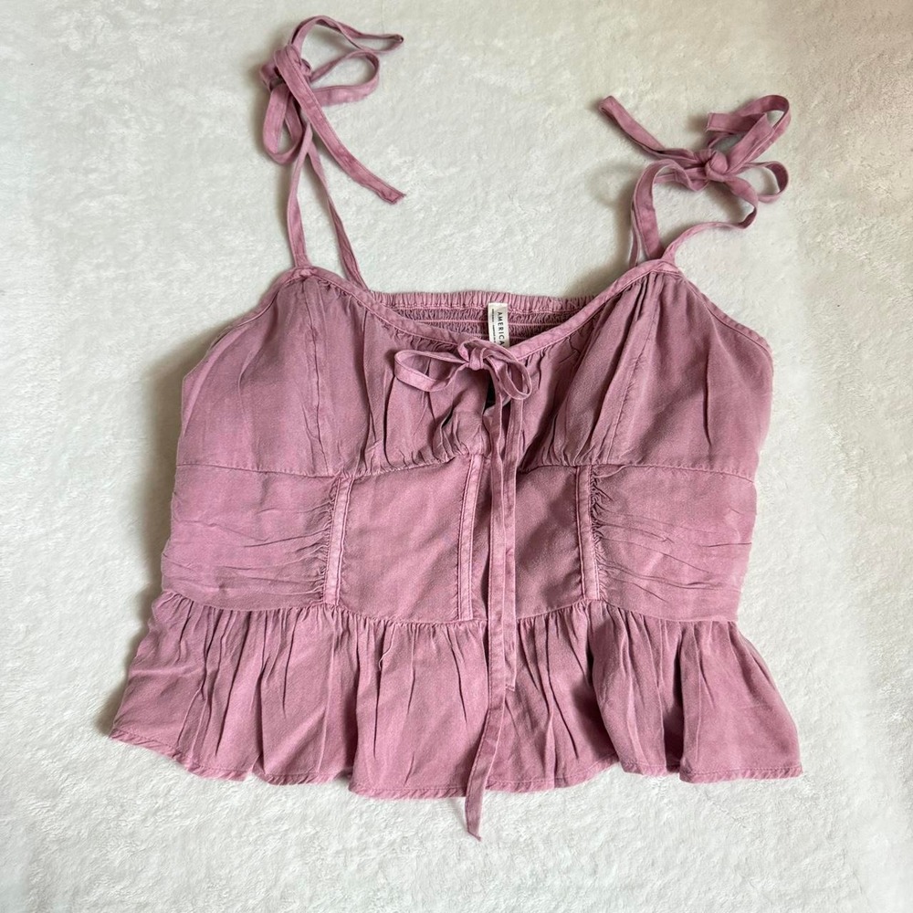 American Eagle Outfitters pink tie-up crop top in XS